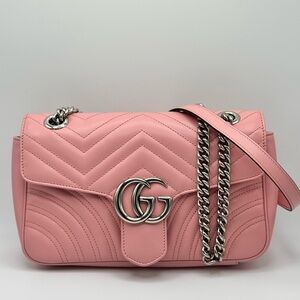 Gucci Calfskin Matelasse Small GG Marmont Shoulder Bag Wild Rose